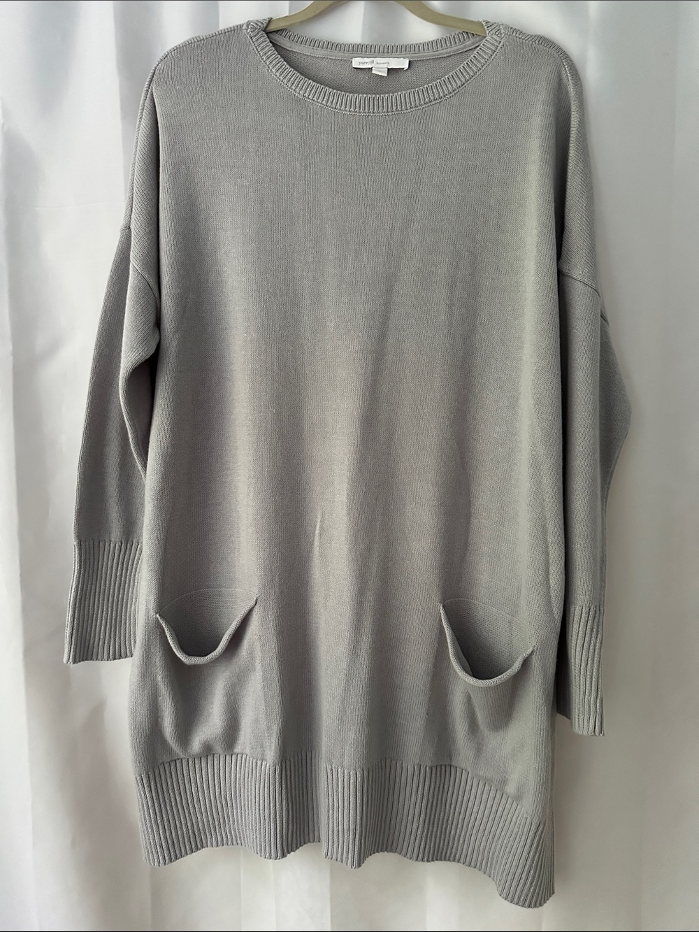 Pure Jill Elements Sweater M Tall Gray Oversized Pocket Tunic Lagenlook
